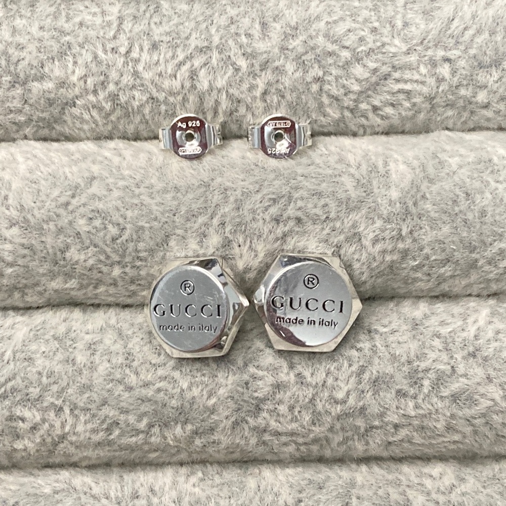 Gucci Silver Hexagonal Stud Earrings - image 1